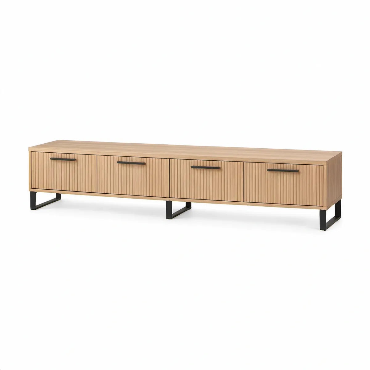 Szafka RTV 180 x 40 x 55 cm z frezowanymi frontami, jasny dąb/czarny
