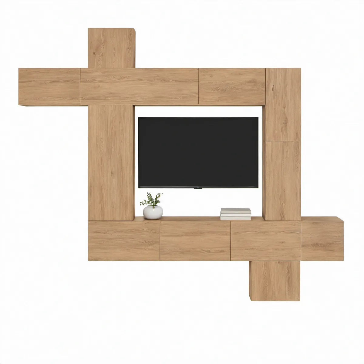 Zestaw mebli RTV z laminowanej płyty wiórowej, dąb naturalny, 300 × 35 × 200 cm