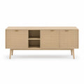 Szafka RTV 160 x 40 x 75 cm z MDF i naturalnego rattanu, jasny dąb/beż