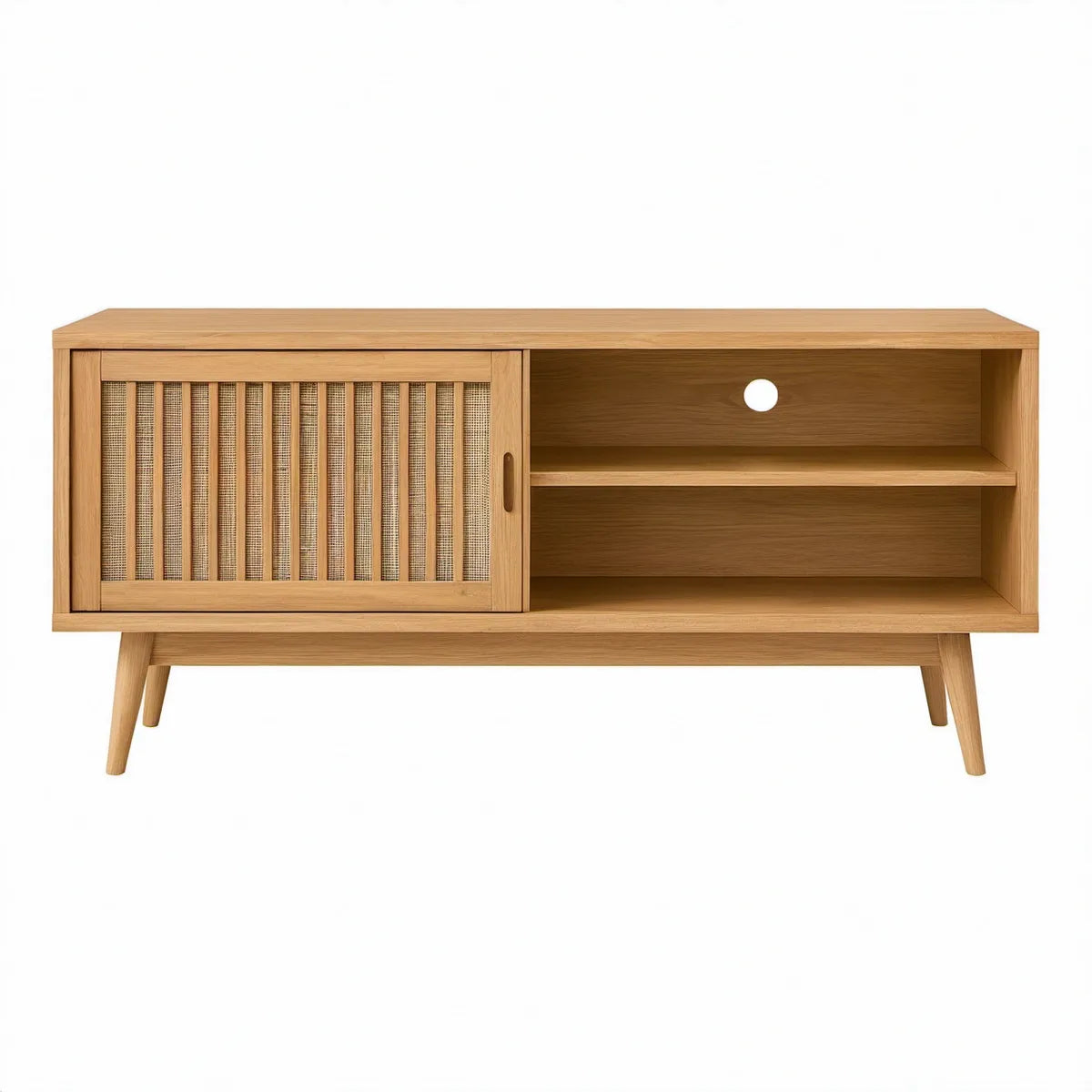Szafka RTV 120 x 40 x 60 cm z litego bambusa i naturalnego rattanu, naturalny jasny brąz