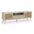 Szafka RTV 160 x 40 x 65 cm z MDF i rattanu, kremowo-naturalna