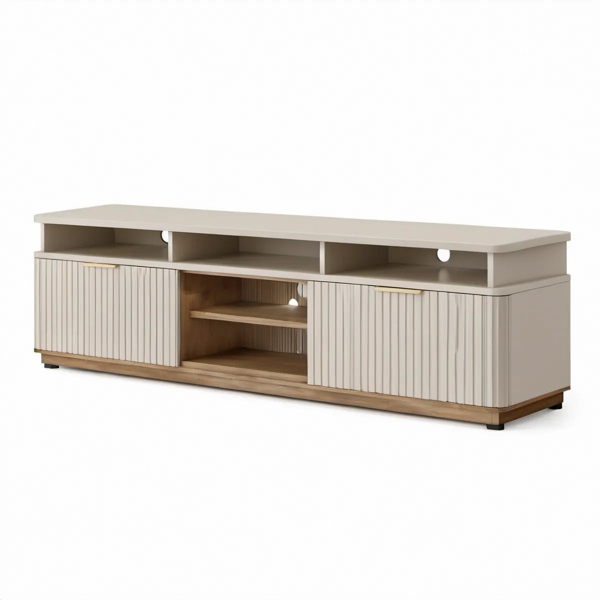Beżowo-orzechowy mebel z ryflowanymi drzwiami przesuwnymi 200 x 40 x 55 cm