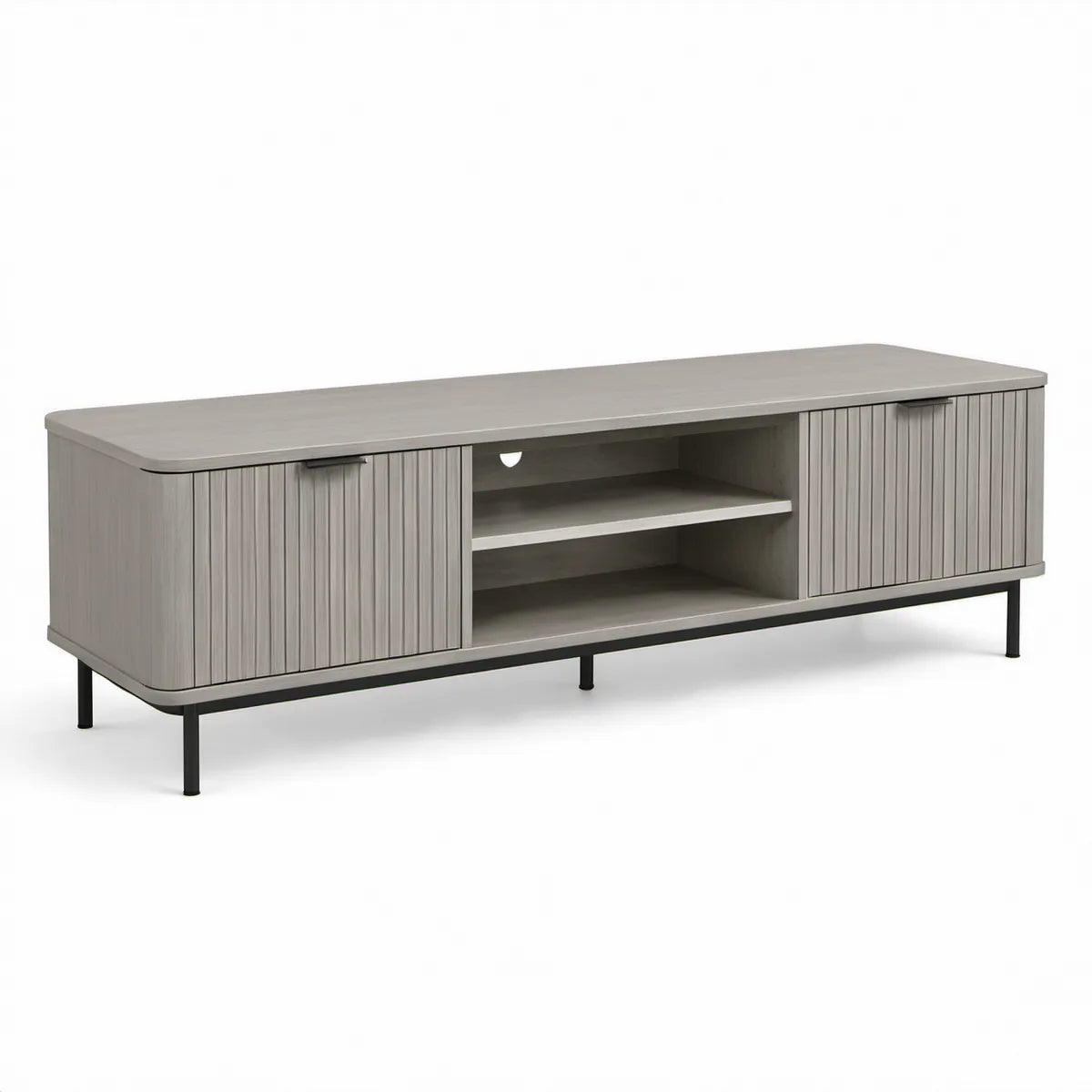 Szafka RTV 180 × 40 × 55 cm z przesuwnymi frontami, szaro-czarna