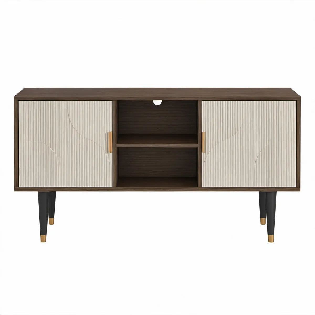 Szafka RTV z 2 przesuwnymi drzwiami, ciemnobrązowo-kremowa, 160 × 40 × 60 cm