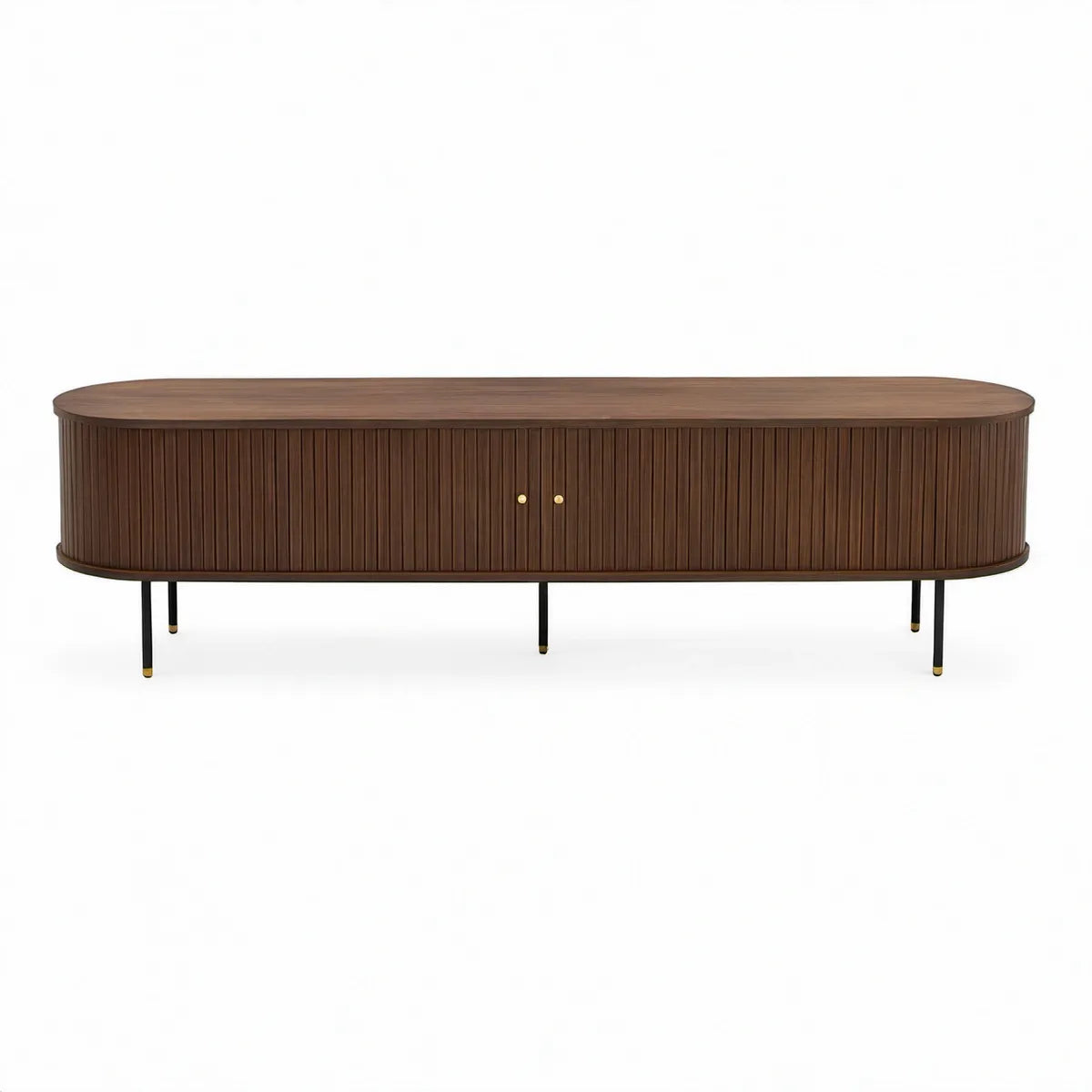 Owalna szafka RTV 180 × 40 × 55 cm z MDF, ciemny orzech/czarny/złoty