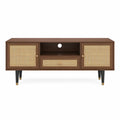 Szafka RTV 160 x 40 x 60 cm z MDF i naturalnym rattanem, ciemnobrązowa