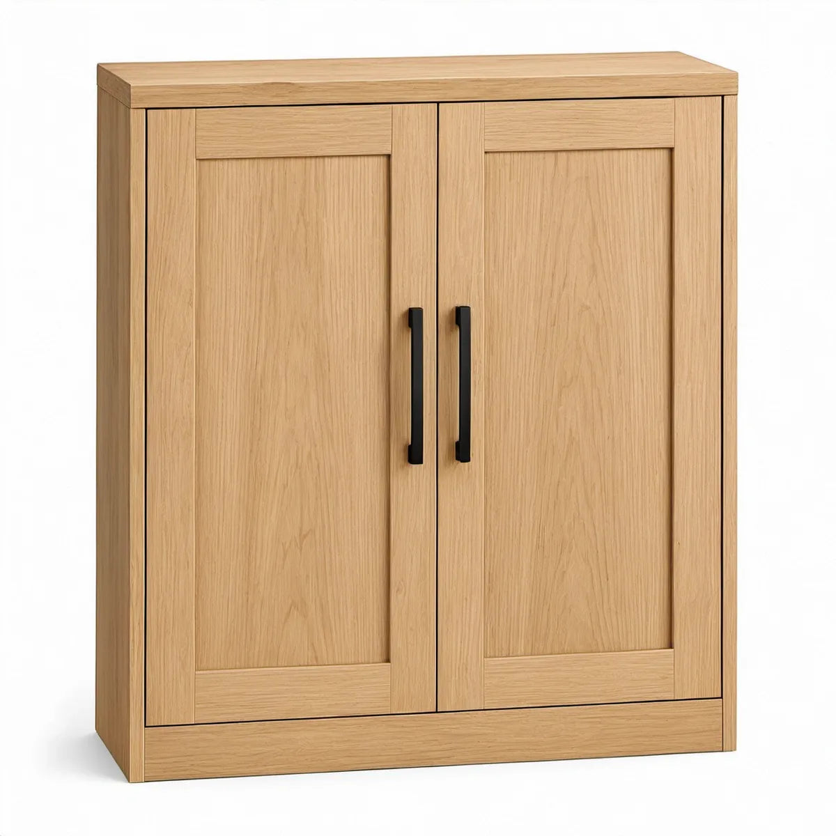Dwudrzwiowa szafka stojąca 80 × 40 × 120 cm z płyty laminowanej, dąb naturalny z czarnymi uchwytami