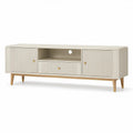 Kremowa szafka RTV 160 x 40 x 60 cm z ryflowanymi frontami