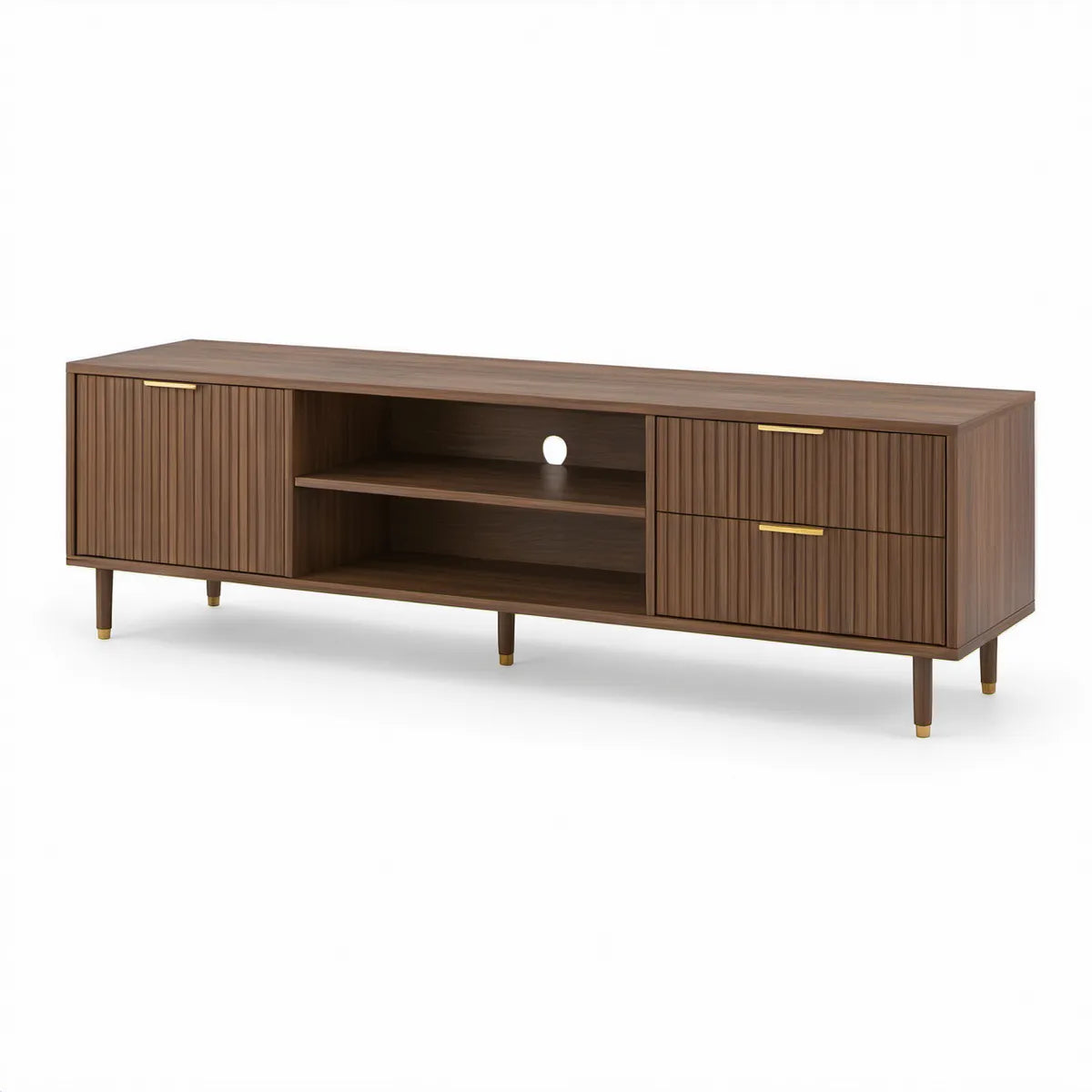 Szafka RTV z płyty MDF 180 x 40 x 60 cm, ciemny orzech ze złotymi uchwytami
