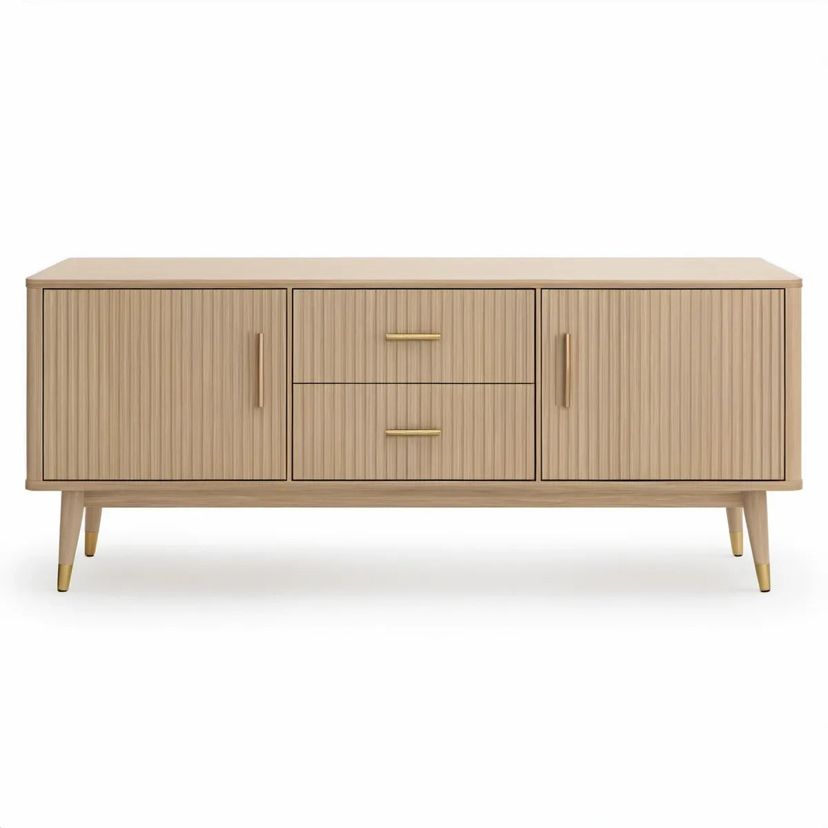 Szafka RTV z fornirem jesionowym 180 x 45 x 75 cm Beżowa/Złota
