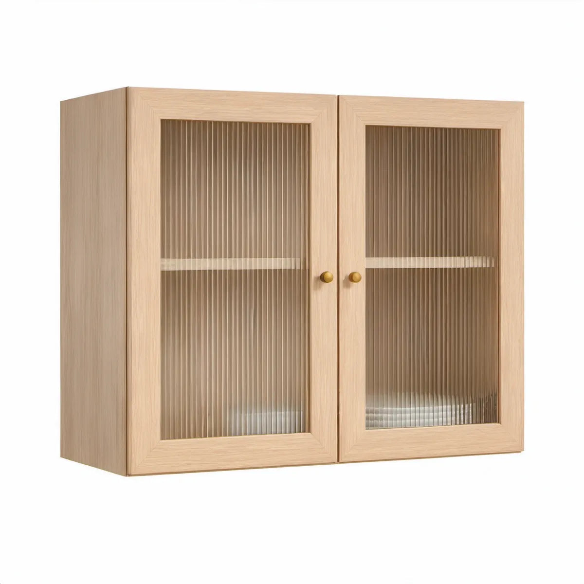 Wisząca szafka dwudrzwiowa 80 × 32 × 70 cm z ryflowanym szkłem, jasny dąb