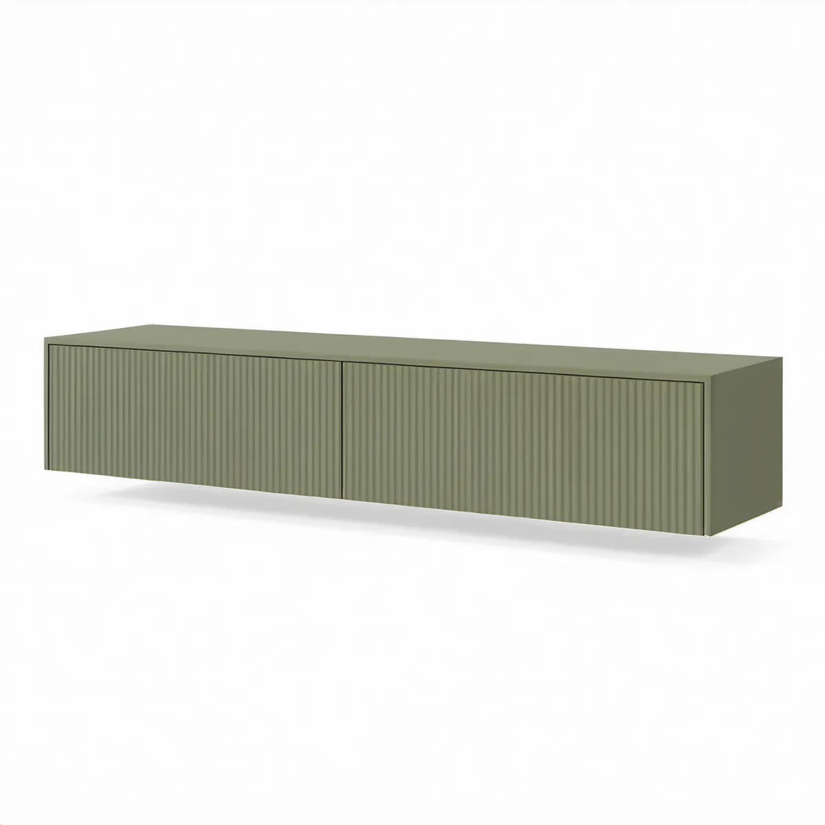 Wisząca szafka 180 x 40 x 35 cm z ryflowanymi frontami MDF, oliwkowozielona